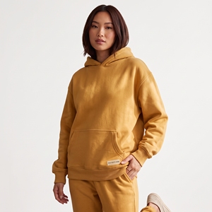 custom womens beige cream pullover hoodie front pouch pocket plain blank heavyweight fleece drop shoulder relaxed fit <b>tops</b> - Product Image 6