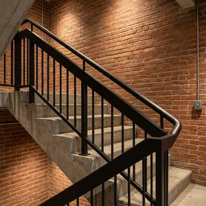 Rampe d'escalier moderne en métal noir avec balustres verticaux et double main courante pour la sécurité des escaliers intérieurs - Product Image 5