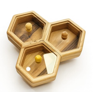 Factory Sale Price Handcrafted Spice Box Masala Dabba Acrylic Lid with 3 Round Compartments Premium Wood Spice Box Set - Product Image 1