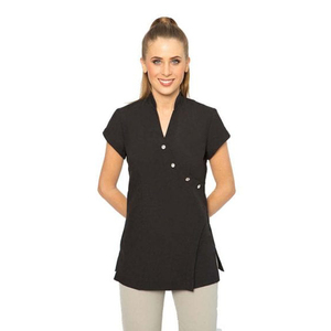 Blouse médicale personnalisée pour femmes, col en V, manches courtes, boutons asymétriques sur le côté, blouse d'infirmière - Product Image 2