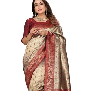 Sari de seda Banarasi de verano de calidad superior con hermoso trabajo exclusivo de tejido floral Gala - Product Image 1