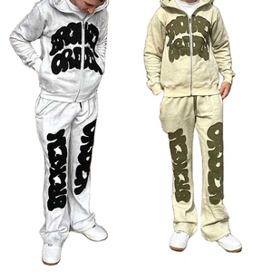 Écusson de broderie d'appliques personnalisé Écusson de jogging en coton écologique avec dégradé du soleil Ensemble de sweat à capuche évasé pour pantalon de survêtement vintage pour l'hiver - Product Image 1