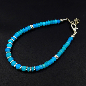 HAYAAT GEMS Natural Blue Ethiopian Opal Beads Silver Plated Luxury Unisex Beaded Bracelet Multi <b>Fire</b> Gemstone Jewelry - Product Image 1