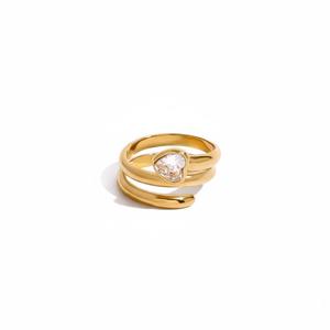 Nuevo Anillo Apilable de Moda con Forma de Corazón y Diamantes, Anillo Abierto Envolvente en Oro Sólido de 14K con Diamantes Cultivados en Laboratorio, Anillo Espiral Chapado en Oro - Product Image 2