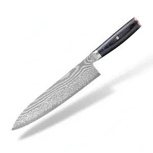 Couteau de chef de 9,5 pouces, manche noir grainé, lame à motif vague argentée, outil de préparation culinaire pour légumes, fruits et herbes, tâches culinaires - Product Image 2