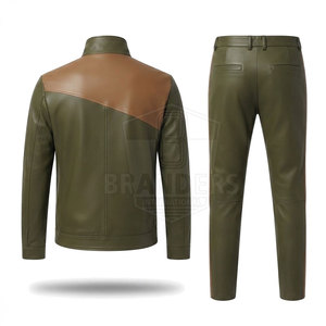 Sleek Two Piece Leather Set Featuring Long Sleeve <b>Track</b> <b>Jacket</b> And Matching Pants For Men Casual Sportswear - Product Image 2