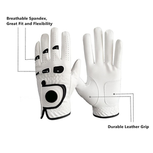 Gant de golf pour droitier, blanc, en cuir véritable, antidérapant, fermeture auto-agrippante, usage sportif unisexe - Product Image 6