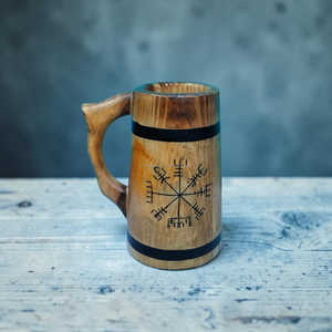 Mug en bois de pin sculpté à la main, avec revêtement alimentaire, pour boissons et repas rustiques, à prix avantageux - Product Image 6