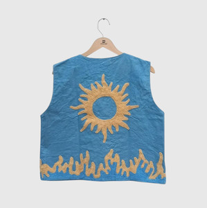 Chaleco Azul Bordado para Mujer, Estilo Bohemio, Sin Mangas, Hecho a Mano, con Logotipo Decorativo en la Espalda, Sin Cuello - Product Image 4