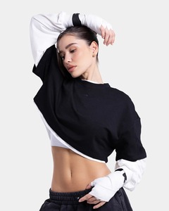 Camiseta Oversize de Mujer con Bloques de Color, Hombros Caídos, Manga Corta, Cuello Redondo, Estilo Casual Urbano de Algodón - Product Image 3