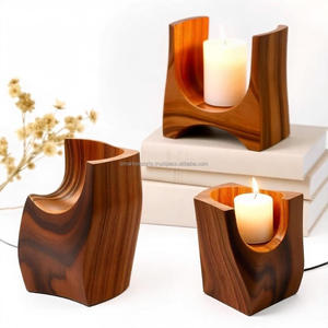 Portavelas de Madera de Acacia Hecho a Mano de Primera Calidad, Diseño Minimalista Único para una Decoración Elegante del Hogar, Ambiente Acogedor y Relajante - Product Image 1