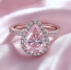 Anillo de Moissanita Rosa en Forma de Pera de Lujo, Plata de Ley con Baño de Rodio, Anillo de Compromiso, Boda y Aniversario - Product Image 2