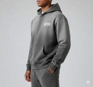 Ranzia Industry Custom Plus Sweat à capuche et pantalon de survêtement zippés intégralement, avec strass écologiques et patch brodé effet vieilli - Product Image 3