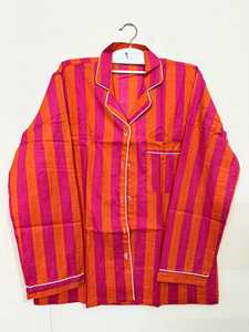 Conjunto de Pijama para Mujer con Estampado Floral y Rayas Verticales, Hecho a Mano, de Algodón, Ropa de Dormir Elegante, Camisa y Pantalones de Manga Larga con Botones - Product Image 4