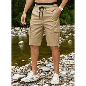 2025 Pantalones deportivos informales para hombre, pantalones cortos Cargo de poliéster de cintura alta con cierre de cordón elástico decorado con logotipos - Product Image 1