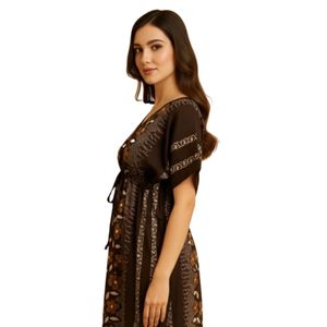 Chemise de nuit longue pour femme à imprimé floral, col en V, manches courtes, 100% coton, brodée, vêtements de nuit décontractés - Product Image 3
