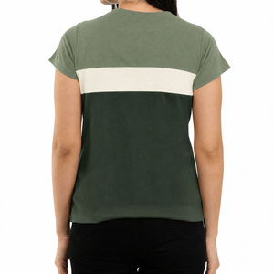Women’s Color Block Short Sleeve T-Shirt, Casual Crew Neck Cotton <b>Blend</b> Top, Multicolor Summer Fashion Apparel - Product Image 6