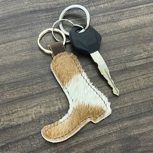 New Manufacturer OEM ODM Boot Keychain for Women Handmade Leather Hair On Cowhide Key <b>Ring</b> Cowboy Boot Bag Charm Gift Accessory - Product Image 4