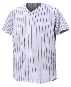 เสื้อเบสบอลลายทางแขนสั้นคอวีผ้าตาข่ายระบายอากาศสำหรับผู้ใหญ่ รับสกรีนโลโก้ตามสั่ง แบบซับลิเมชั่น OEM ODM - Product Image 1