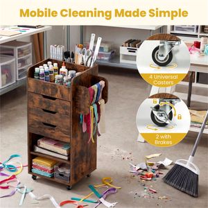 Adjustable Mobile Craft <b>Storage</b> Cart with 3 <b>Drawers</b> and Wheels Organize Wrapping Paper and Supplies - Product Image 6