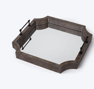 Plateau décoratif vintage hexagonal en manguier avec poignées en métal poli pour le service décoratif ou l'affichage de stockage - Product Image 2
