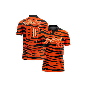 Polo pour homme personnalisé à rayures tigrées, manches courtes, respirant, 100% polyester tricoté, décontracté, avec nom, numéro et logo personnalisés sur le devant - Product Image 1