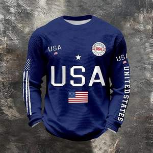 เสื้อสเวตเชิ้ตคอกลมลายธงชาติสหรัฐอเมริกาสำหรับผู้ชาย - ผ้าฝ้าย 100% ปักลายและพิมพ์ลายดิจิทัล ทรงโอเวอร์ไซส์สำหรับฤดูหนาว เป็นมิตรต่อสิ่งแวดล้อม - Product Image 4