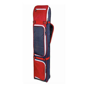 Bolsa deportiva de nailon roja y azul marino con bolsillos con cremallera y correas ajustables - Product Image 1