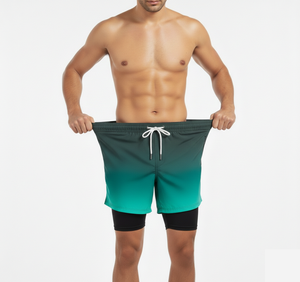 กางเกงชายหาดแบบซับลิเมชั่นสั่งทำพิเศษ 2 in 1 กางเกงว่ายน้ำผู้ชายพร้อมกางเกงเลกกิ้งซับในแบบรัดรูป แฟชั่นทันสมัย แห้งเร็ว - Product Image 3