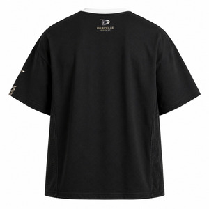 เสื้อยืดโอเวอร์ไซส์สไตล์สตรีทแวร์ Y2K สำหรับผู้ชายจาก Dravelle Industry ผลิตจากผ้าเจอร์ซีย์คอตตอน 100% พิมพ์ลายเรขาคณิตโฮโลแกรมแบบตาข่าย - Product Image 4