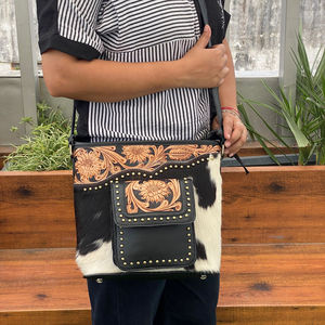 Venta caliente mujeres al por mayor pelo en cuero de vaca bandolera cuero genuino tachuelas lujo moda viaje para mujeres - Product Image 4