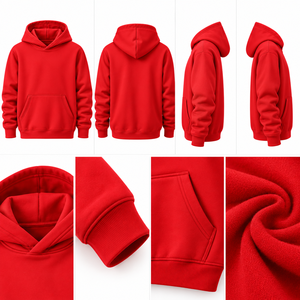 Sweat-shirt à capuche rouge WARPRO unisexe en polaire, pull décontracté avec poche avant, logo thermocollé, vêtement d'hiver écologique - Product Image 3