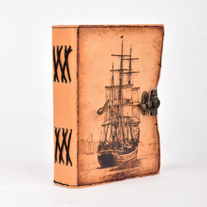 <b>A5</b> Vintage Ship Design Cardboard Lock Diary <b>Notebook</b> with Metal Closure 100 Pages Handmade Paper Journal Travel Writing <b>Notebook</b> - Product Image 2