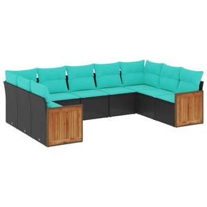 Juego de sofás de patio de ratán sintético negro de 9 piezas con cojines, muebles de exterior de diseño contemporáneo - Product Image 2