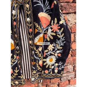 Indian velvet Jacket Handmade Short Unisex Jacket Uzbek Embroidery Jacket With Inside Cotton Lining Boho Women's Jacket - Product Image 3