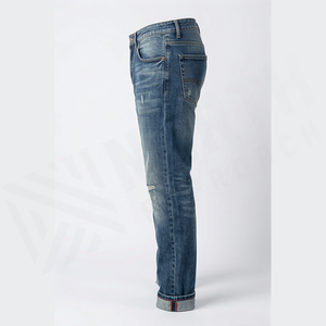 Jean en denim déchiré coupe droite pour homme, taille mi-haute, en coton, style décontracté automne, délavé bleu - Product Image 6