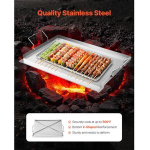 Piastra Portatile in Acciaio Inox 23x16 Pollici, Griglia Rettangolare a Gas per Teppanyaki e BBQ da Campeggio - Product Image 1