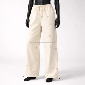Rehex Impex Unisex 100% Cotton Eco-Friendly Winter Sweatpants <b>Wide</b> <b>Leg</b> Loose Fit Embroidered Drawstring Casual <b>Lounge</b> Trousers - Product Image 3