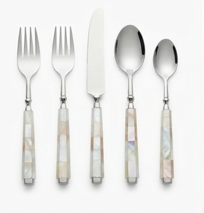 Elegante juego de cubiertos con mangos de nácar, cubiertos de acero inoxidable, aptos para lavavajillas, vajilla para bodas - Product Image 1