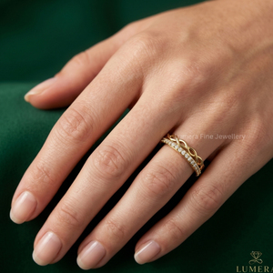 แหวนทอง 14K ประดับเพชรแล็บโกรว์ทรงกลมเจียระไนแบบบริลเลียนท์ ดีไซน์ลายคลื่น สำหรับผู้หญิง หรูหรา สามารถสวมซ้อนกันได้ รับรองโดย IGI เหมาะสำหรับเป็นเครื่องประดับงานแต่งงาน - Product Image 5