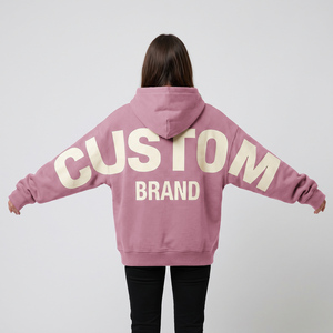 Sweat à capuche épais personnalisé pour femme en molleton de coton doux avec patch graphique tissé, coupe ample et poignets côtelés - Product Image 2