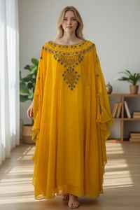 ชุดเดรสยาว 2 ชิ้น แบรนด์ AWAIS HOUSE สำหรับผู้หญิงมุสลิม ดีไซน์เรียบหรู ผ้าชีฟองประดับลูกปัด ทรงเอไลน์ เหมาะสำหรับงานกลางคืน/งานทางการ ขายส่ง - Product Image 2