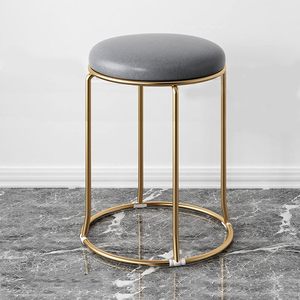Taburete Apilable Redondo con Asiento de Cuero y Patas de Metal Dorado, para Sala de Estar, Dormitorio, Maquillaje, Café, Té, Comedor, Taburete Multiusos - Product Image 2