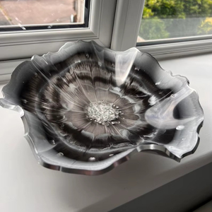 Black & White Marble Resin Bowl with <b>Crystal</b> Center Handmade Decorative Serving Dish Modern Art Centerpiece Bowl - Product Image 1