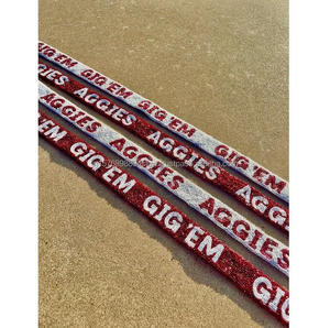 GIG'EM Aggies Beaded Bag <b>Strap</b> Maroon White Seed Bead Purse Handle <b>Handbag</b> Shoulder <b>Strap</b> Custom Team Spirit Accessory - Product Image 2