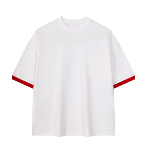 T-shirt à manches courtes blanc pour homme avec bordure contrastée rouge, col rond, style décontracté, tissu jersey 100% coton - Product Image 1