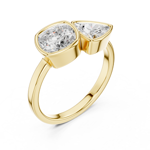 Trillion Cut <b>Cushion</b> Diamond Engagement <b>Ring</b> 18K Yellow Gold Bezel Setting 14K White Gold Fine Jewelry Women Two Stone <b>Ring</b> - Product Image 5