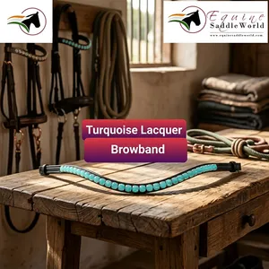 Luxe à la mode équestre CHEVAL BROW BAND Turquoise Laque Cristal avec dos ouvert Ruban adhésif boucle chevaux pratiques - Product Image 1