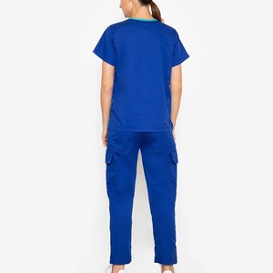 Ensemble de blouses médicales bleues pour femmes, col en V, manches courtes, avec poches, uniforme d'hôpital, polyester tissé - Product Image 3