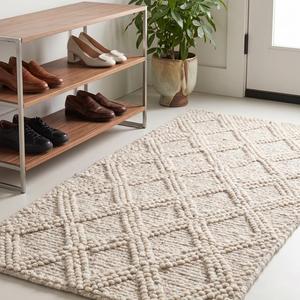 Tapis en boucle épais tissé à la main - Crème Beige Couleur Unie Laine Antidérapant Moderne Minimaliste Usage Commercial et Domestique - Product Image 5